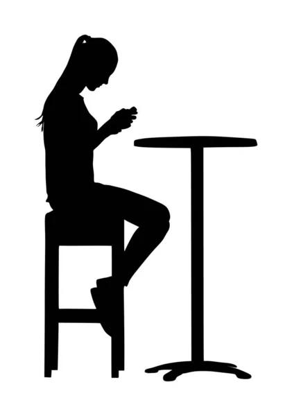 Girl Sitting Waiting Public Bar Vector Silhouette Illustration Friends Drinking — Stock Vector