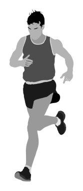 Maraton yarışçısı koşuyor. Egzersiz insanlar vektör illüstrasyon. Sağlıklı yaşam tarzı adamı. Spor yarışı. Sokakta ki şehir koşucusu. Sağlık konsepti. Stresli iş gününden sonra koşu. Sağlık genç adam.