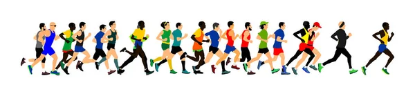 Ομάδες Μαραθωνιστικών Αγώνων Τρέχουν Εικονογράφηση Των Ανθρώπων Του Μαραθωνίου Υγιείς — Διανυσματικό Αρχείο