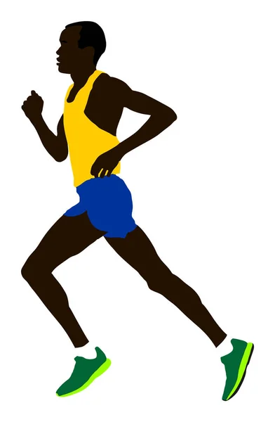 Africano Atleta Maratón Corredor Corriendo Vector Ilustración Hombre Deportivo Estilo — Vector de stock