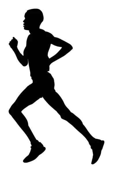 マラソンレーサーはシルエットを実行しています 運動人ベクトル 健康的なライフスタイルの男 スポーツレース 路上で活躍するアーバンランナー ヘルスケアの概念 ストレスの多い仕事の日の後にジョギング 健康アクティブな男性 — ストックベクタ