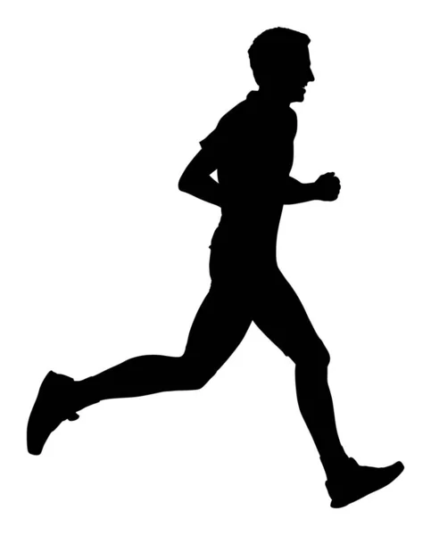 マラソンレーサーはシルエットを実行しています 運動人ベクトル 健康的なライフスタイルの男 スポーツレース 路上で活躍するアーバンランナー ヘルスケアの概念 ストレスの多い仕事の日の後にジョギング 健康アクティブな男性 — ストックベクタ