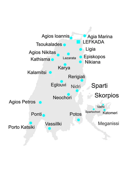 Wyspy Lefkada Grecja Ilustracja Mapa Białym Tle Szczegółowy Sylwetka Wektor — Wektor stockowy
