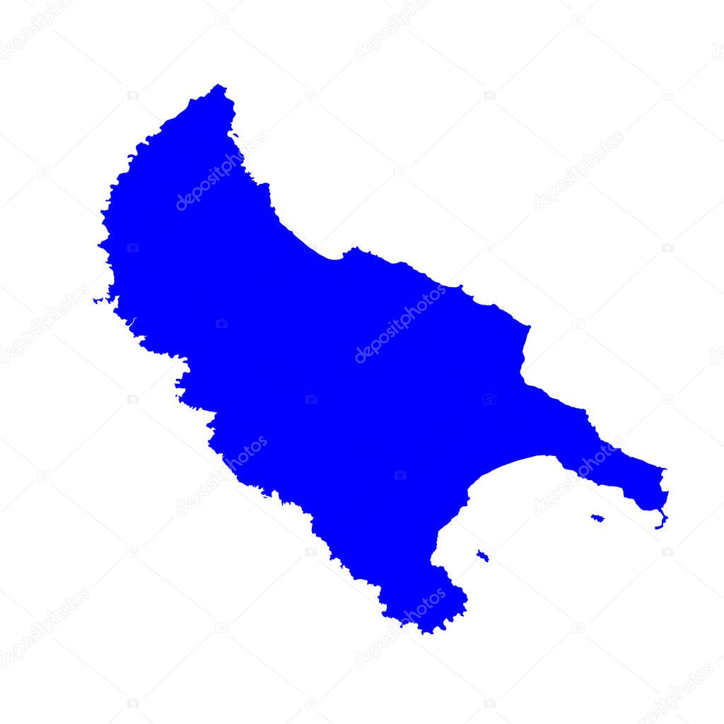 Island of Zakinthos (Zakynthos) in Greece vector map silhouette illustration isolated on blue background. Greek island map Zakintos.