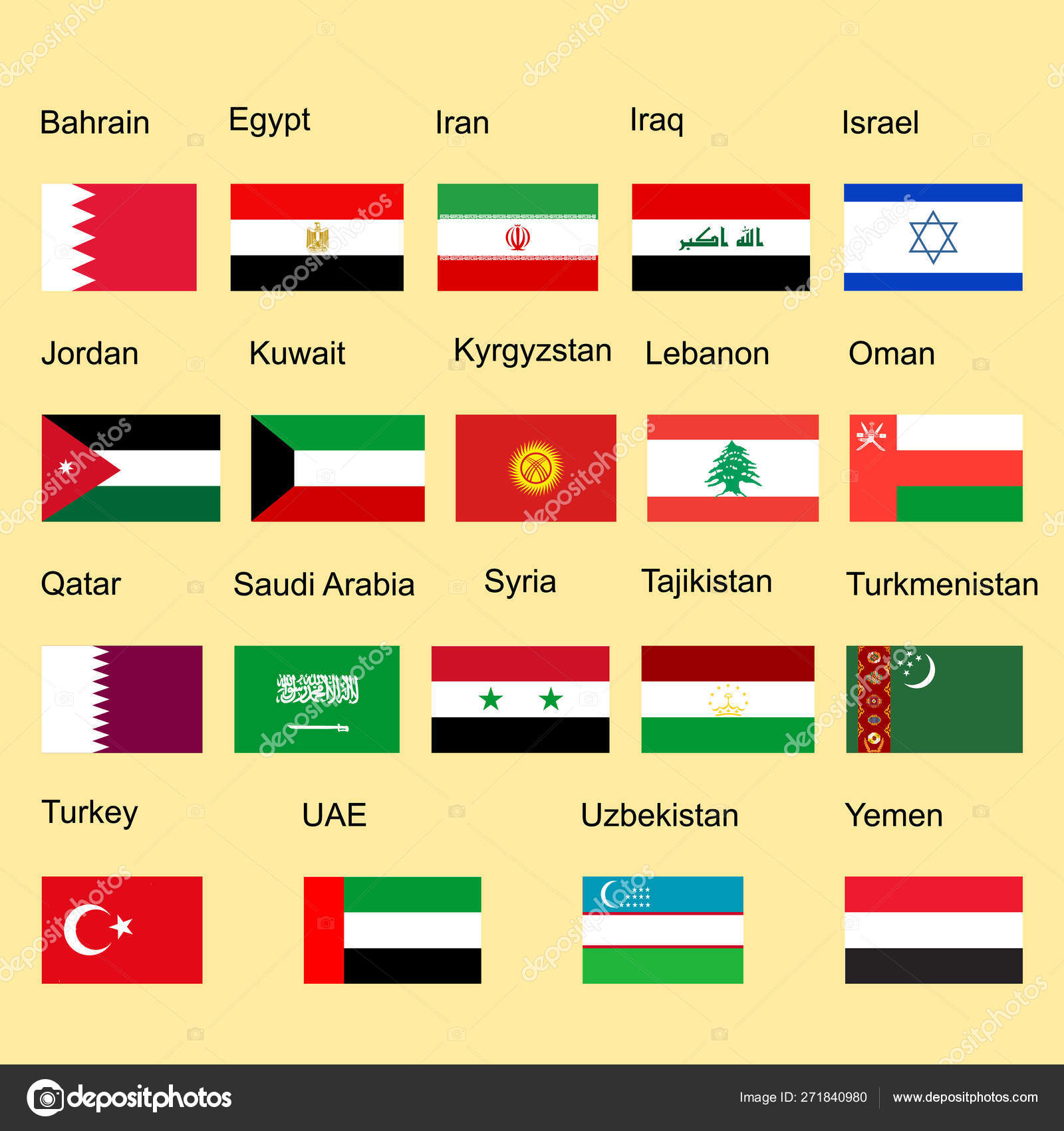 Conjunto Estados Com Bandeira Vetorial Oriente Médio Ilustração ...