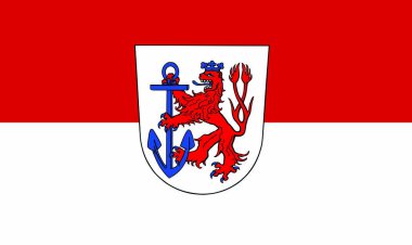 Düsseldorf bayrağı, Kuzey Ren-Vestfalya eyaleti, Almanya. Resmi renklerde orijinal ve basit bayrak yalıtılmış vektör ve Oran,, vektör illüstrasyon beyaz arka plan üzerinde izole.