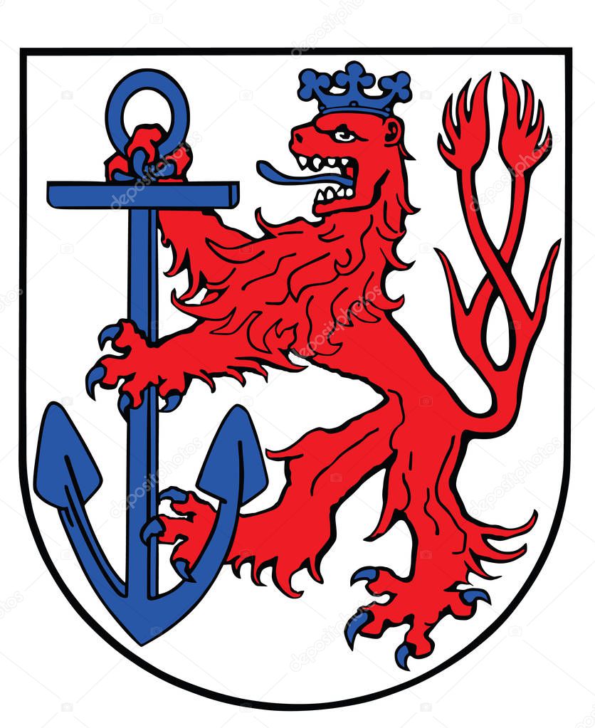 Dusseldorf, North Rhine-Westphalia state, Germany. Original Dusseldorf city flag vector, Germany. Coat of arms, seal, emblem or national heraldic symbol.