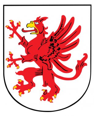 Pomerania arması, Almanya eyalet kalkanı, amblemi veya ulusal sembolü. Beyaz arka planda yalıtılmış orijinal ve basit bayrak vektör çizimi.