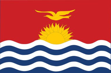Kiribati bayrağı. Vektör. Doğru boyutlar, eleman oranları ve renkler. Orijinal ve basit Kiribati bayrağı resmi renklerde ve orantılı olarak izole vektör doğru.