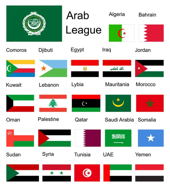 Liga Árabe Países Miembros Árabes Vector Banderas Los Miembros Liga — Vector de stock