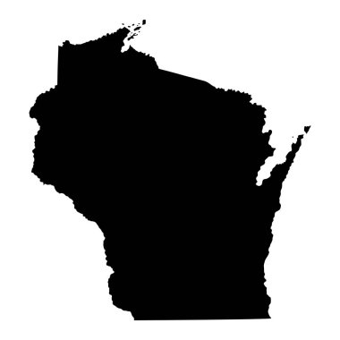 Wisconsin Devlet vektör harita siluet beyaz arka plan üzerinde izole. Yüksek detaylı çizim. Birleşik Amerika ülkesi durumunu.