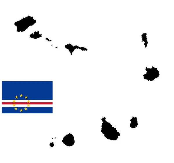 Πράσινο Ακρωτήριο Νησιά Διάνυσμα Χάρτη Σιλουέτα Και Διάνυσμα Σημαία Απομονωθεί — Διανυσματικό Αρχείο
