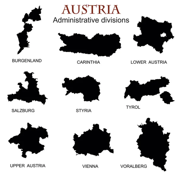 Silhouettes Federal States Austria Vector Illustration Austria Map Federal States — Stock Vector