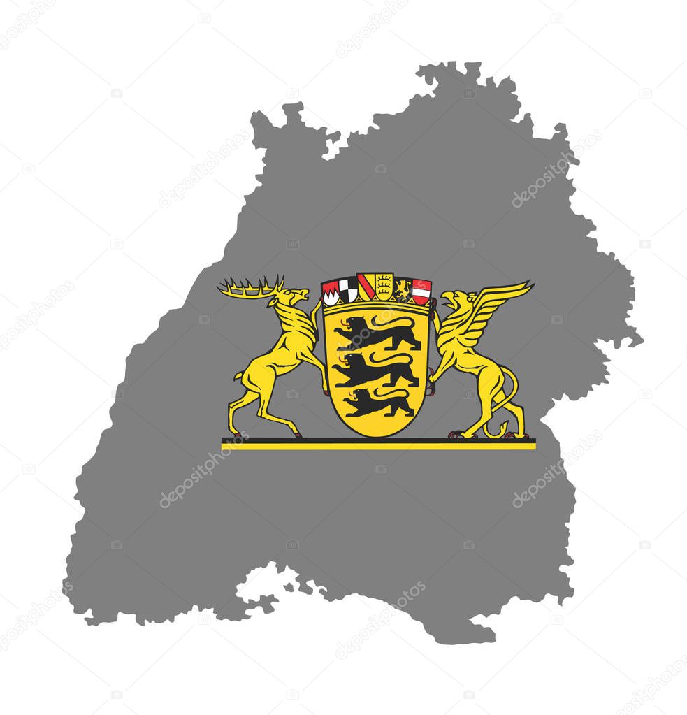 Coat of arms of Baden-wurttemberg, Germany, isolated vector in official colors and Proportion Correctly..Baden-Wurttenberg vector map, high detailed silhouette illustration. Province in Germany