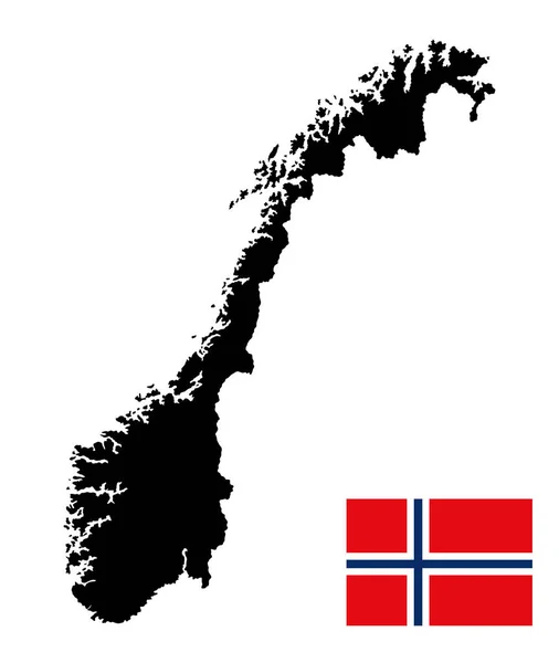 Norvegia Silhouette Mappa Vettoriale Bandiera Vettoriale Della Norvegia Isolata Sfondo — Vettoriale Stock