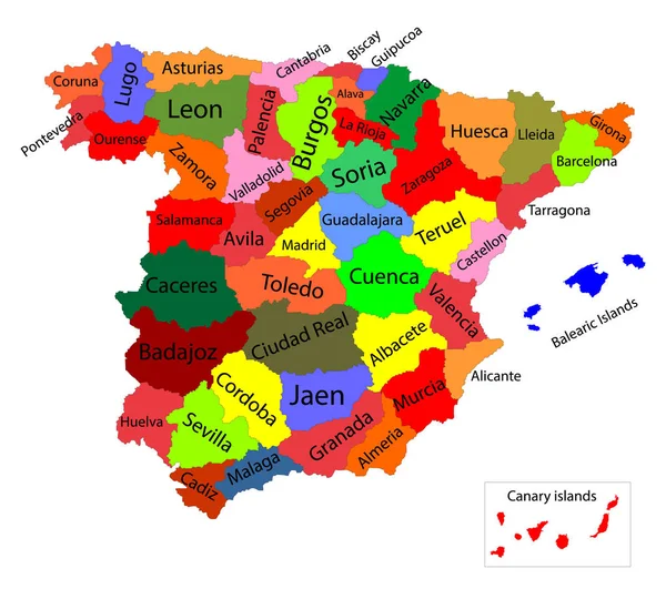 Mapa Vectorial Colorido Editable España Mapa Vectorial España Aislado Sobre — Vector de stock