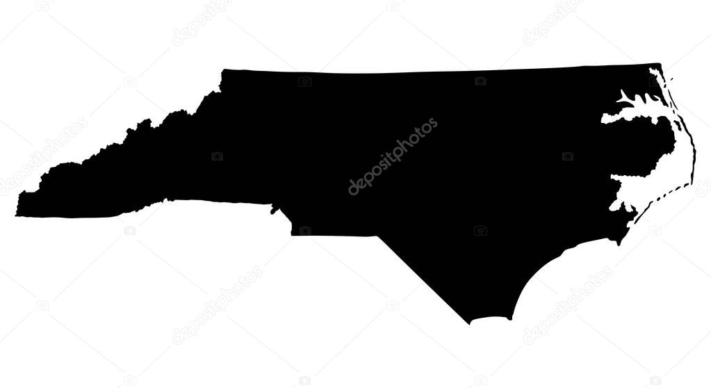 North Carolina State vector map silhouette isolated on white background. High detailed illustration. United state of America country.