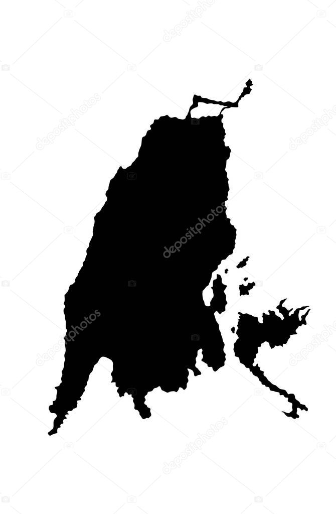 Island of Lefkada in Greece vector map silhouette, high detailed illustration isolated on white background. Meganissi island, Skorpios island and Sparti island. Beautiful beach tourist paradise.