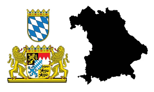 Bavyera, Almanya, resmi renklerde izole vektör ve Oran Doğru büyük arması. Yüksek detaylı vektör haritası - Bavyera/Bayern, siluet illüstrasyon izole. Almanya'da il. 