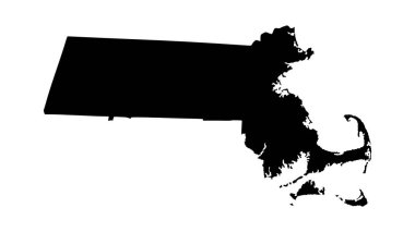 Massachusetts vektör haritası siluetbeyaz arka plan üzerinde izole. Yüksek detaylı siluet illüstrasyon. Amerika Birleşik Devlet ülke.