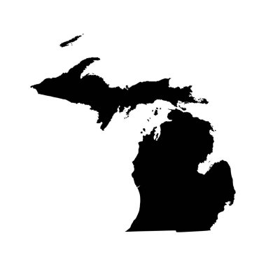 Michigan vektör haritası siluetbeyaz arka plan üzerinde izole. Yüksek detaylı siluet illüstrasyon. Amerika Birleşik Devlet ülke.