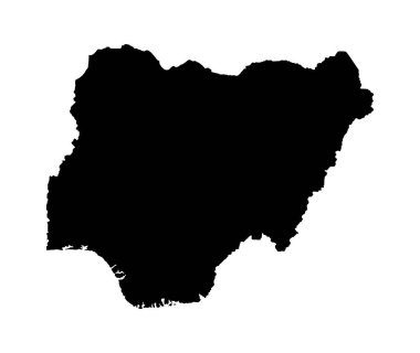 Nijerya vektör haritası siluetbeyaz arka plan üzerinde izole. Yüksek detaylı siluet illüstrasyon. Orta batı Afrika ülkesi.