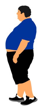 Büyük şişman turist adam vektör illüstrasyon beyaz arka plan üzerinde izole. Sahilde başı dertte yürüyen olgun adam. Şişman çocuk yaz günü terliyor. Sağlık mesleği, kilo kavramı kaybetme. 