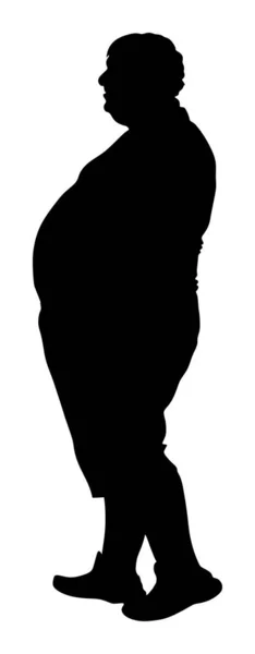 Grote Fat Tourist Man Vector Silhouet Illustratie Geïsoleerd Witte Achtergrond — Stockvector