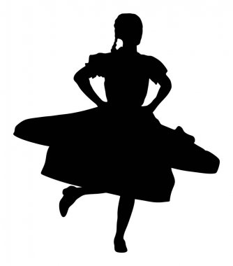 Csardas dansçı kız vektör siluet illüstrasyon. Folklor Macaristan bayan. Ekim festivalinde Bavyeralı kadın. Balkan geleneksel düğün dansı. Doğu Avrupa kültürü. Mutlu genç kadın müzik zevk.