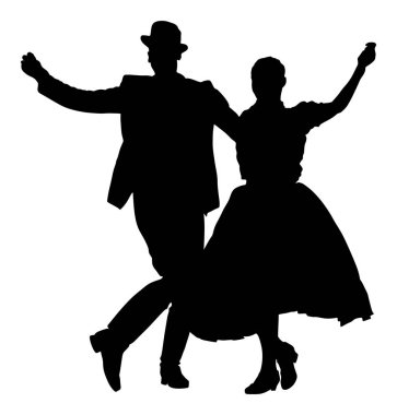 Macar halk dansçıları çift vektör siluet illüstrasyon. Aşık Almanya halk dansçısı çift. Avusturyahalk dansçıları çift. Doğu Avrupa folkloru. Balkan halk dansları. Geleneksel düğün folklor olayı.