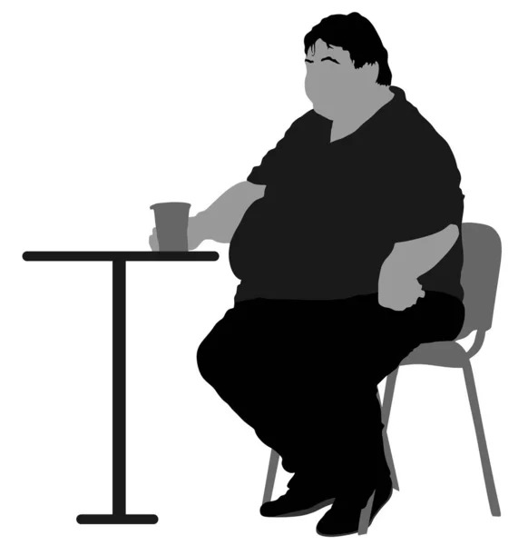 Hombre Gordo Sentado Bebiendo Restaurante Comida Rápida Preocúpate Por Salud — Vector de stock