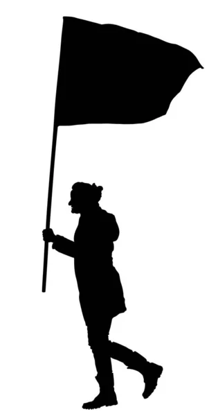 Femme Marchant Avec Illustration Silhouette Vectorielle Drapeau Isolé Sur Fond — Image vectorielle