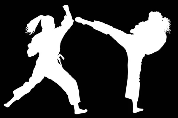 Combattenti Donna Karate Kimono Illustrazione Silhouette Vettoriale Donne Combattenti Judo — Vettoriale Stock