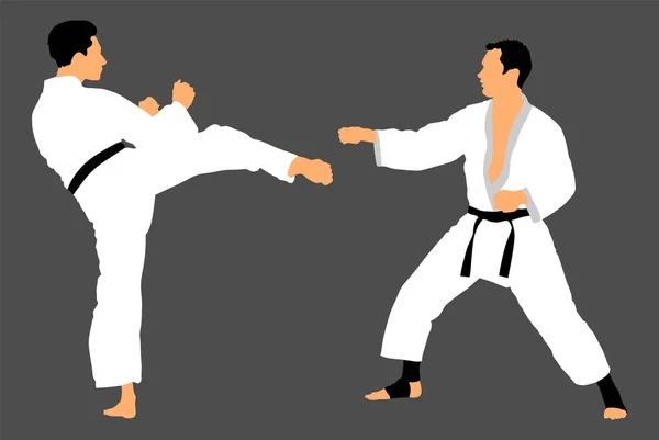 Boxeři Karate Kimono Vektorové Ilustraci Judo Boxeři Bojují Japonské Tradiční — Stockový vektor