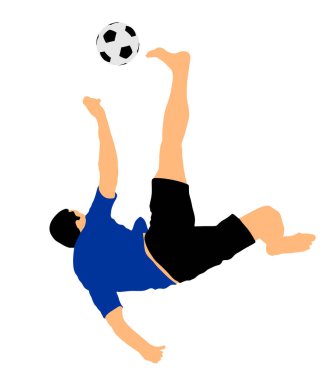 Beyaz arka planda izole kum futbolcu vektör illüstrasyon. Futbol oyununda makas hareket eder. Plaj cazibesi. Ball ile yaz eğlencesi. Futbolda etkili bir hareket. Halk için gösteri. Spor adamı