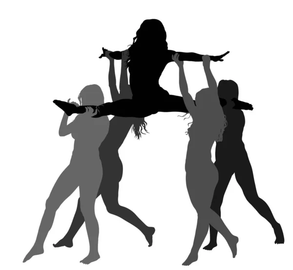 Amigo Dansçılar Şekil Vektör Siluet Illüstrasyon Izole Cheer Lider Kız — Stok Vektör