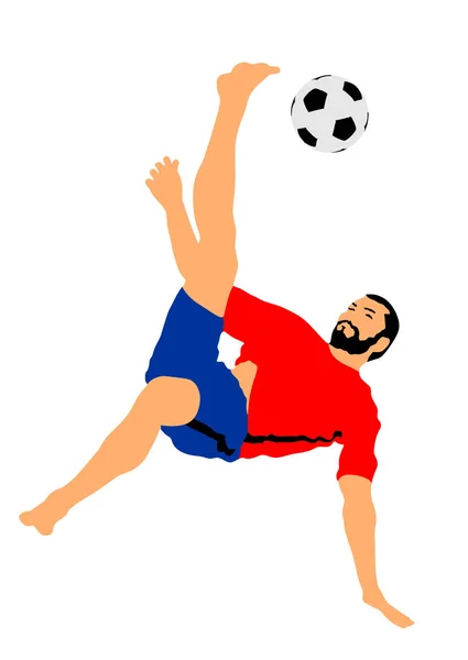 沙足球运动员矢量插图隔离在白色背景上 剪刀在足球比赛中移动 海滩景点 夏天的乐趣与球 有效的移动在足球 公众景观 运动人 — 图库矢量图片