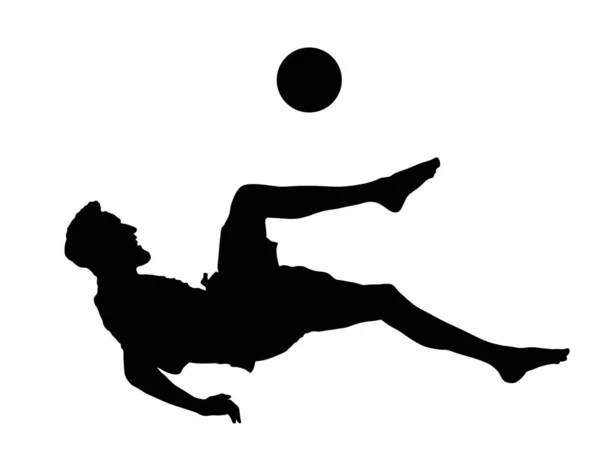 白い背景に隔離された砂サッカー選手ベクトルシルエット はさみはフットボールの試合で動きます ビーチのアトラクション ボールで夏の楽しみ サッカーで効果的な動き 公共のための光景 スポーツマン — ストックベクタ