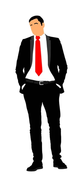 Confident Leader Standing Businessman Work Vector Illustration Handsome Man Black — Stock Vector