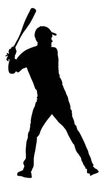 Beyzbol oyuncusu vektör siluet illüstrasyon. beyzbol meyilli Home run için yarasa ile Ball isabet. Sporcu sahada. 