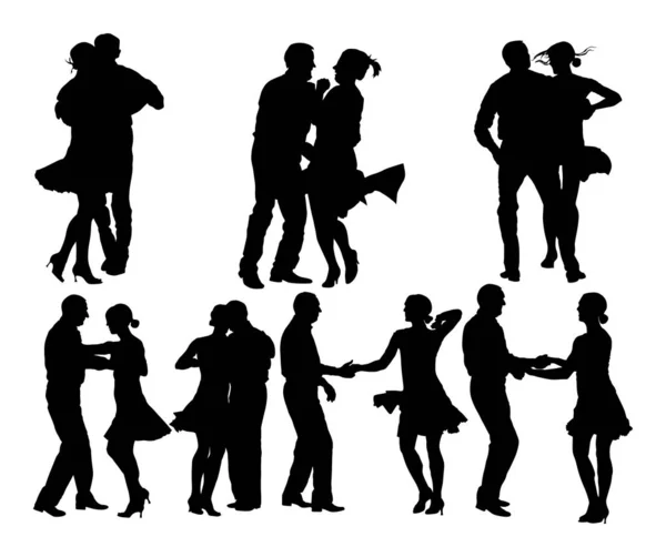 エレガントなラテンダンサーカップルベクトルシルエットイラストは 白い背景に隔離されています ボールルームの夜のイベントで成熟したタンゴダンスの人々 シニアダンサーパーティー タンゴダンス親密さと愛の概念 — ストックベクタ