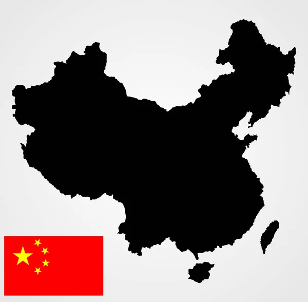 中华人民共和国矢量地图剪影和矢量标志隔离在灰色背景上 中国地图剪影和中国国旗 亚洲大国 — 图库矢量图片