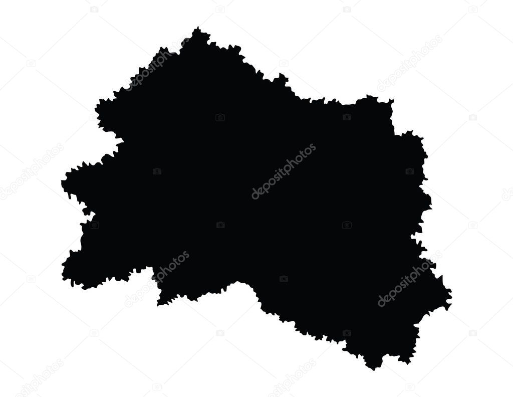  Oryol Oblast vector map silhouette  isolated on white background. High detailed silhouette illustration. Russia oblast map illustration. Orlovskaya oblast map.
