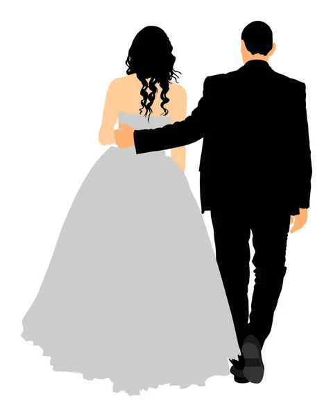 Brudgum Och Brud Bröllopsdag Klänning Och Kostym Vektor Illustration Ungt — Stock vektor