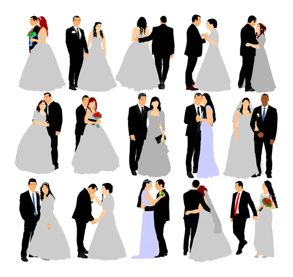 Vőlegény Menyasszony Esküvő Napján Ruha Ruha Vektor Illusztráció Fiatal Esküvői — Stock Vector