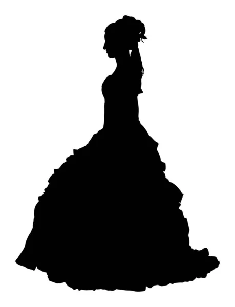 Mariée Robe Mariée Vecteur Silhouette Illustration Joyeux Fiancé Attendant Marié — Image vectorielle