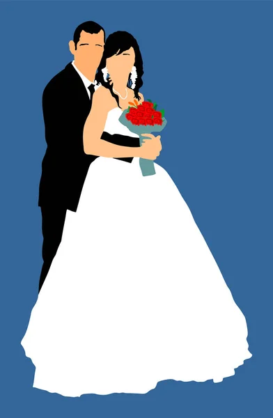 Mariage Marié Marié Robe Costume Vectoriel Illustration Jeune Couple Mariage — Image vectorielle