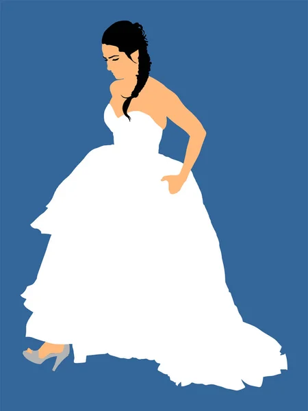 Elegantní Nevěsta Den Svatby Ilustraci Svatebních Šatů Vdaná Mladá Žena — Stockový vektor