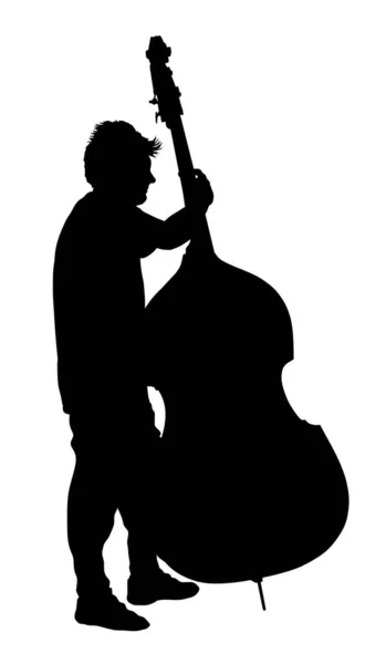 Man Street Vector Silhouette Illustration Spelar Contra Bass Musik Man — Stock vektor