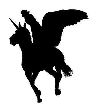 Sevimli sihirli Unicorn Pegasus vektör siluetbeyaz arka plan üzerinde izole. Pegasus silueti, görkemli efsanevi Yunan kanatlı atı. Mitoloji rüyadan At uçan. Özgürlüğün sembolü.